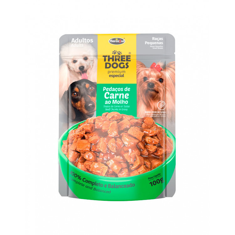 Three Dogs Carne en Salsa Sachet Adulto Raza Pequeña 100g.