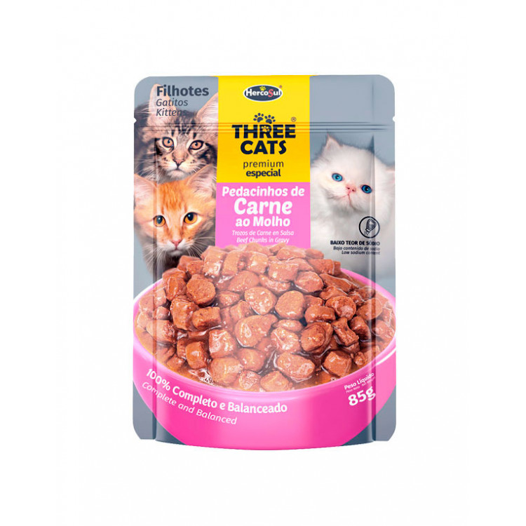 Three Cats Gatitos carne en salsa sachet 85 g. 1 unid.