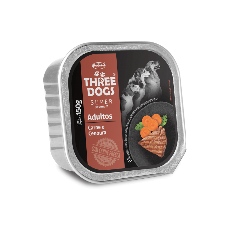 Three Dogs Super Premium Paté carne & zanahoria Adultos 150 g.