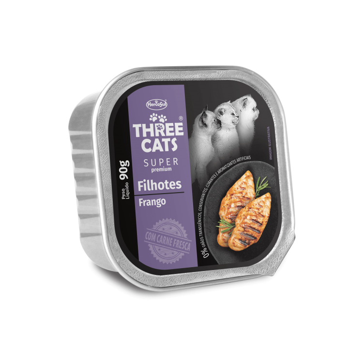 Three Cats Super Premium Paté de pollo Kitten lata 90 g. 1u-12u.