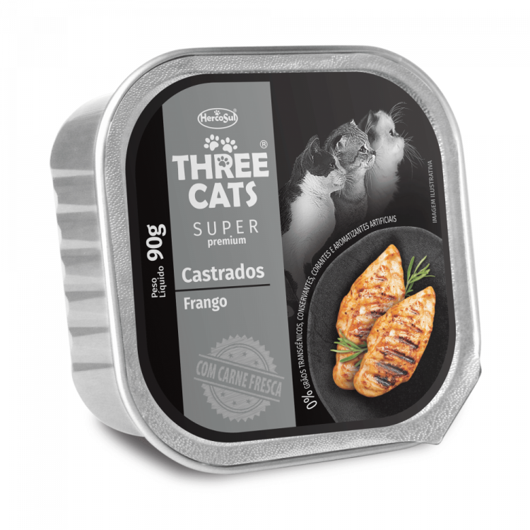 Three Cats Paté Gatos Castrados pollo lata 90g. 1u - 12u.