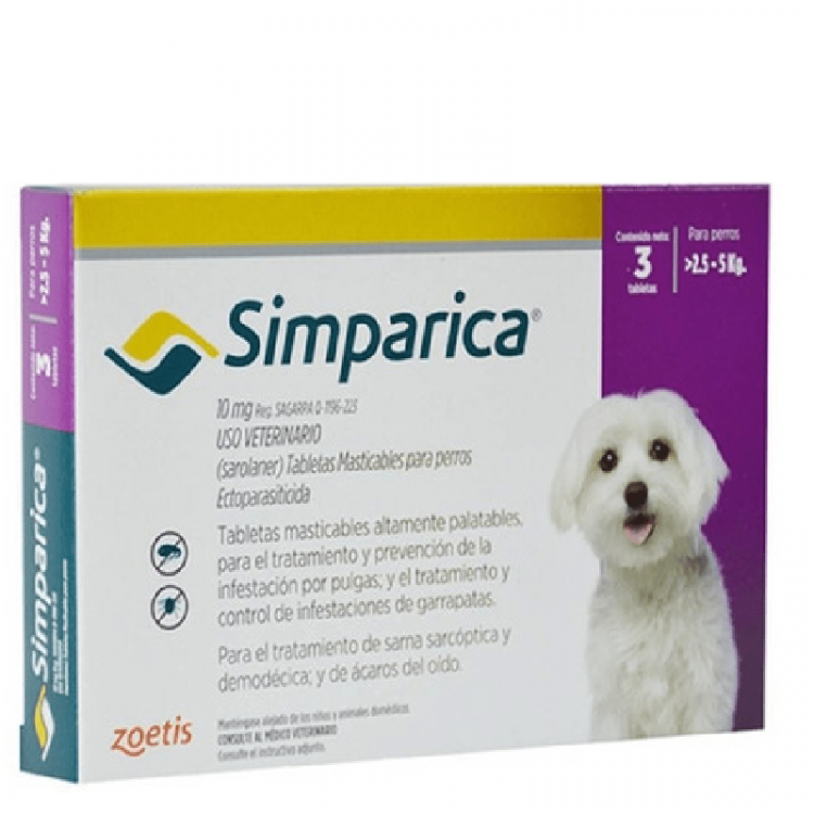 Simparica contra Pulgas Garrapatas 2,5 - 5 Kg x 3