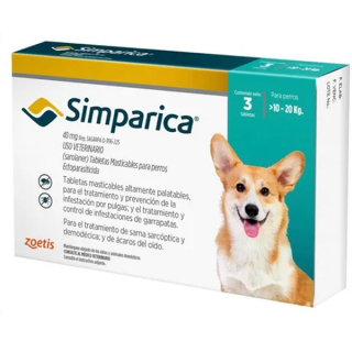 Simparica contra Pulgas Garrapatas 10 - 20 Kg x 3