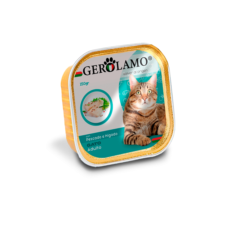 Gerolamo pate para gatos sabor pescado e hígado 150 g.