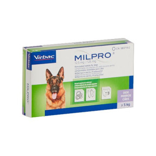 Milpro perros +5Kg. antiparasitario caja x 2 comprimidos Virbac