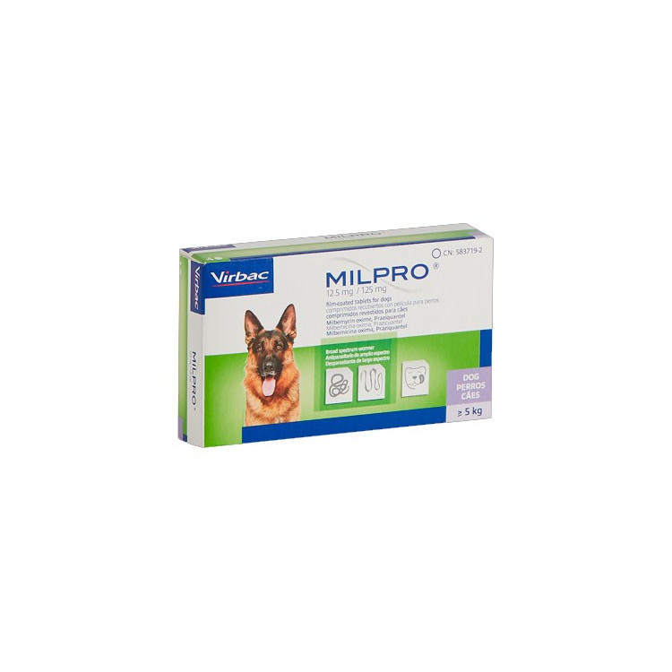 Milpro perros +5Kg. antiparasitario caja x 2 comprimidos Virbac
