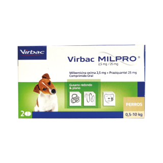 Milpro perritos 0,5 - 10 Kg. antiparasitario caja x 2 comprimidos Virbac