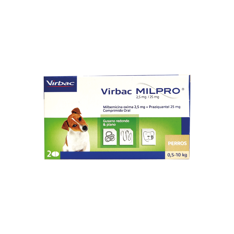 Milpro perritos 0,5 - 10 Kg. antiparasitario caja x 2 comprimidos Virbac