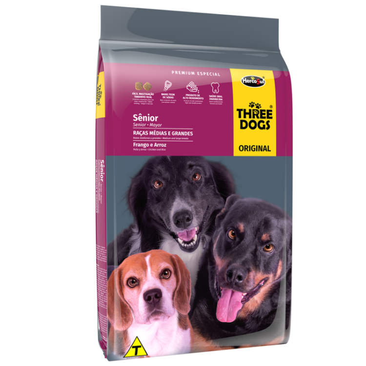 Three Dogs Senior 7+ años sabor Pollo & Arroz 15 Kg.