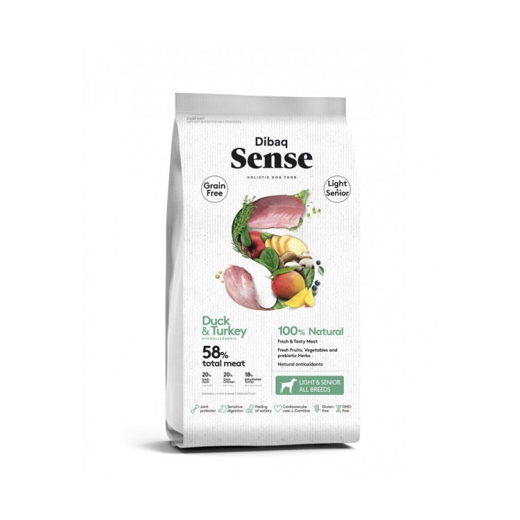 Dibaq Sense Grain Free Light & Senior Dog Duck & Turkey 2 - 12 Kg.