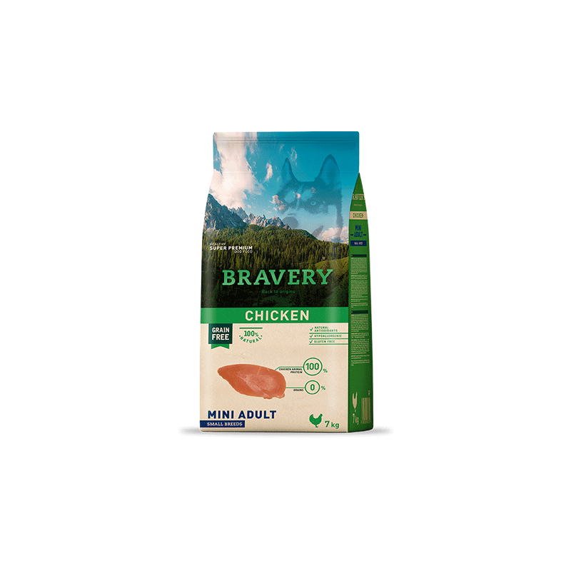 Bravery Grain Free "Pollo Mini Adult" 7 Kg.