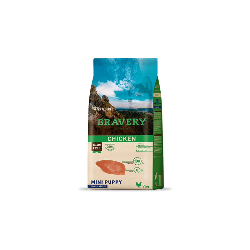 Bravery Grain Free "Mini Puppy" Pollo Cachorros 7 Kg.