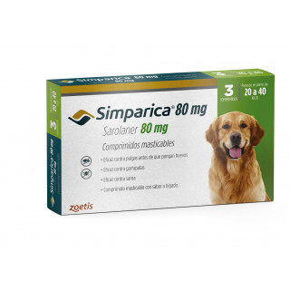 SIMPARICA contra Pulgas Garrapatas 20 - 40 Kg x 3