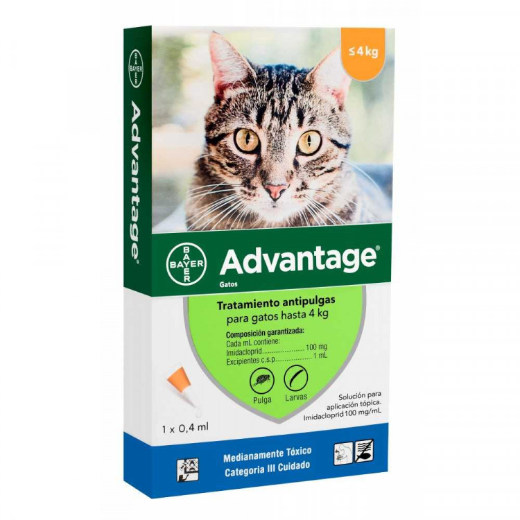Advantage Pipeta Antipulgas Gatos hasta 4 Kg. Advantage Pipeta Antipulgas Gatos hasta 4 Kg.