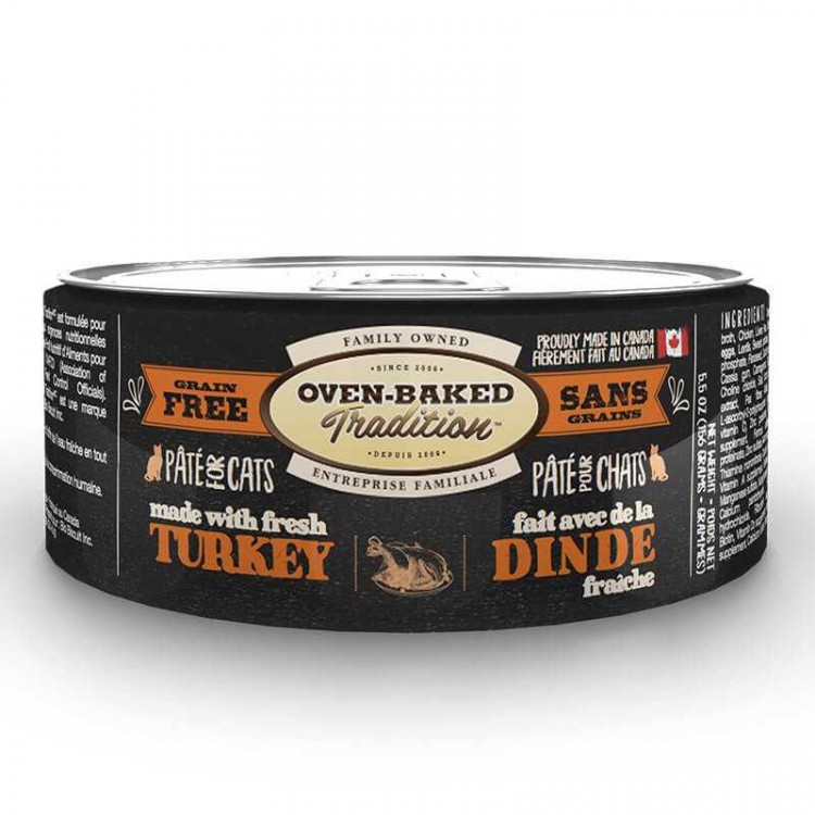 Oven Baked Pate Pavo grain free para gatos lata 156 Gr.