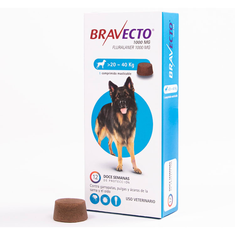 Bravecto Perros 20 - 40 Kg. comprimido pulgas garrapatas